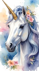 Unicorn portrait with flowers
