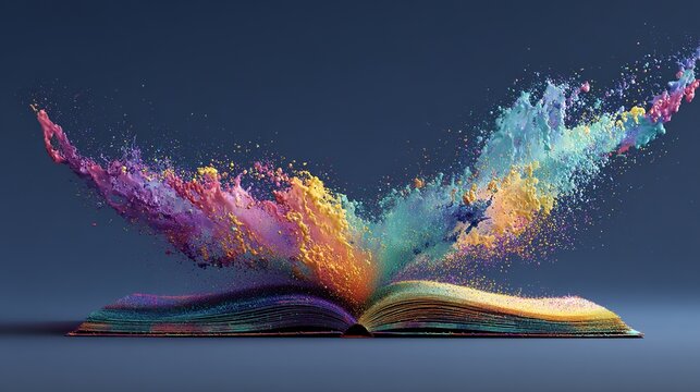 Ignite your imagination as vibrant colors explode from an open book, symbolizing boundless creativity and the magic of storytelling