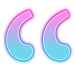 Neon quotes icon. Flat and simple quotation icon sign in blue and purple neon colors
