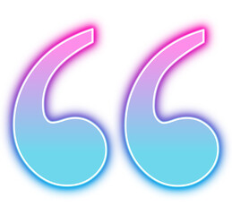 Neon quotes icon. Flat and simple quotation icon sign in blue and purple neon colors
