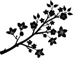 Spring Cherry Branch Silhouette Art | Cherry Blossom Branch Vector Illustration