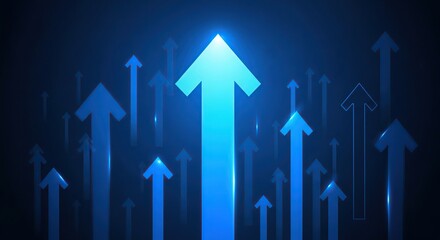 Many blue arrows pointing upwards on a dark background