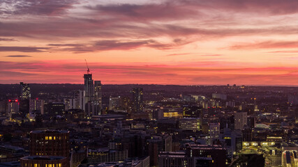 Leeds Cityscape at Dawn Showcasing Urban Skyline in Vibrant Sunrise Colors