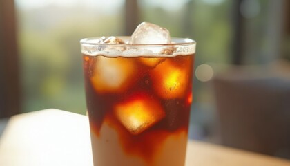 Refreshing Iced Coffee in a Glass with ice cubes