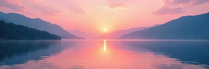 Dreamy pastel sunrise over a tranquil lake, perfect for websites, blogs, or social media Soft light, serene atmosphere, minimalist aesthetic , airy, calm, water