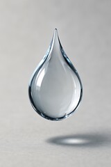 A single water drop with shadow on gray background