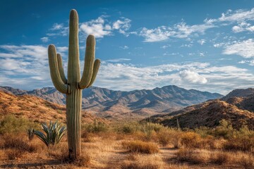 Majestic Saguaro Cactus Stands Tall in the Sonoran Desert Under a Clear Blue Sky