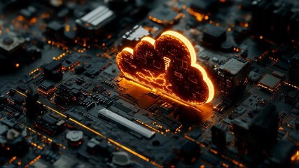 A glowing cloud symbolizing digital connectivity over a circuit board, showcasing technology - Powered by Adobe