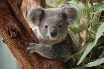 Obraz premium Adorable Koala Perched on a Tree in the Heart of Australiaâ€™s Eucalyptus Forest