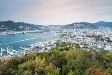 Elevated view of Nagasaki port, Nagasaki, Kyushu, Japan