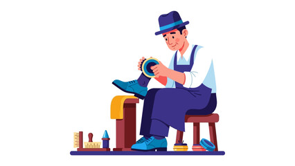 Shoemaker's Craft: A skilled shoemaker in a traditional workshop diligently polishes a leather shoe, showcasing the timeless art of footwear craftsmanship.