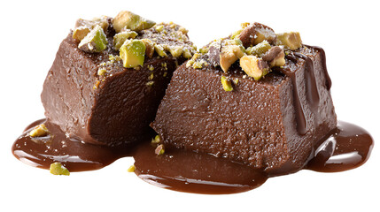 Delicious chocolate dessert pistachio topping sweet treat chocolate sauce