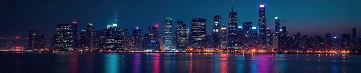 Dazzling city skyline at night, twinkling stars reflecting in skyscraper windows, creating a vibrant and glamorous nightlife scene , windows, buildings, night