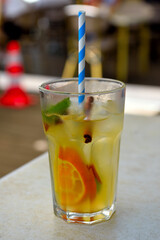 Sangria with orange slice in Lisbon, Portugal