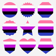 Genderfluid pride flag colors shape set vector illustration.
