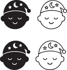 Isolated baby nightcap icons, minimal baby sleep cap set, black baby cap design, line baby cap vector, baby night outline icon, silhouette sleep cap, editable baby vector, baby clipart