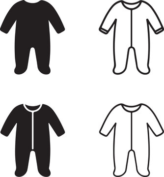 Isolated baby sleeper icons, minimal baby clothing set, black baby sleepwear, line sleeper vector, baby outfit outline, silhouette sleepwear icon, editable baby vector, baby clipart