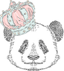 Funny panda in the crown. Vector illustration.