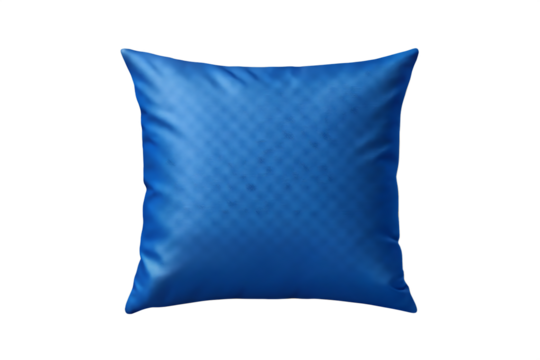 Blue square pillow with diamond pattern texture isolated on a transparent background