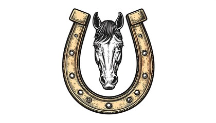 Detailed horseshoe design with a horse's head