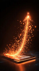 Digital Ascent: Glowing Arrow Emanating from Device, Indicating Progress Forward