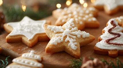 Fototapeta premium Christmas cookies on wooden board