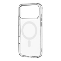 Crystal-clear silicone case with magnetic support for model 17 Pro Max. Designed for clean mockups, showcasing mobile accessories and wireless tech.