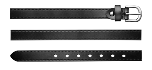 Elegant black leather belt with smooth texture and silver buckle, perfect for fashion accessories, product design, banner, or presentation use.