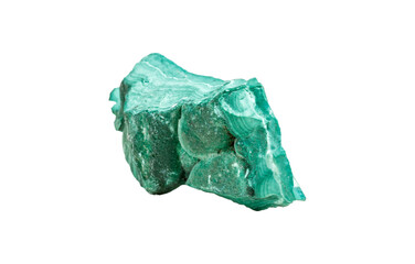 An elegant malachite stone on an isolated background, featuring a lush green color with swirling...
