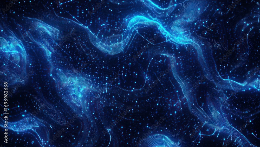 Poster abstract technological background with glowing lines and particles effect