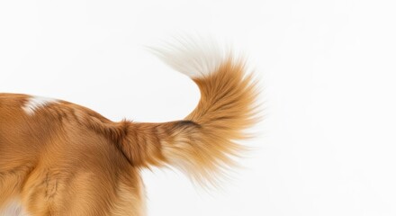 Fototapeta na wymiar Fluffy dog tail with white tip against clean white background