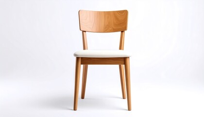 Elegant light wooden chair with bright seat isolated on clean background