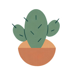 Minimalist Geometric Cactus Plant in Pot Illustration. Modern Desert Botanical Design with Spikes and Textured Earth Tones. Abstract Nature Element for Southwest, Boho, and Home Decor Concepts.