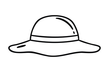 Women hat as monochrome line art doodle, clean outline and contour, hand drawn.