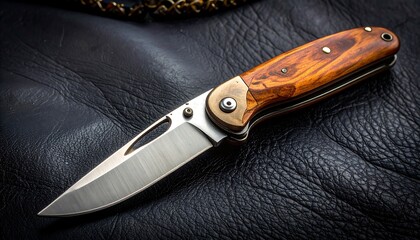 Folding knife, wooden handle
