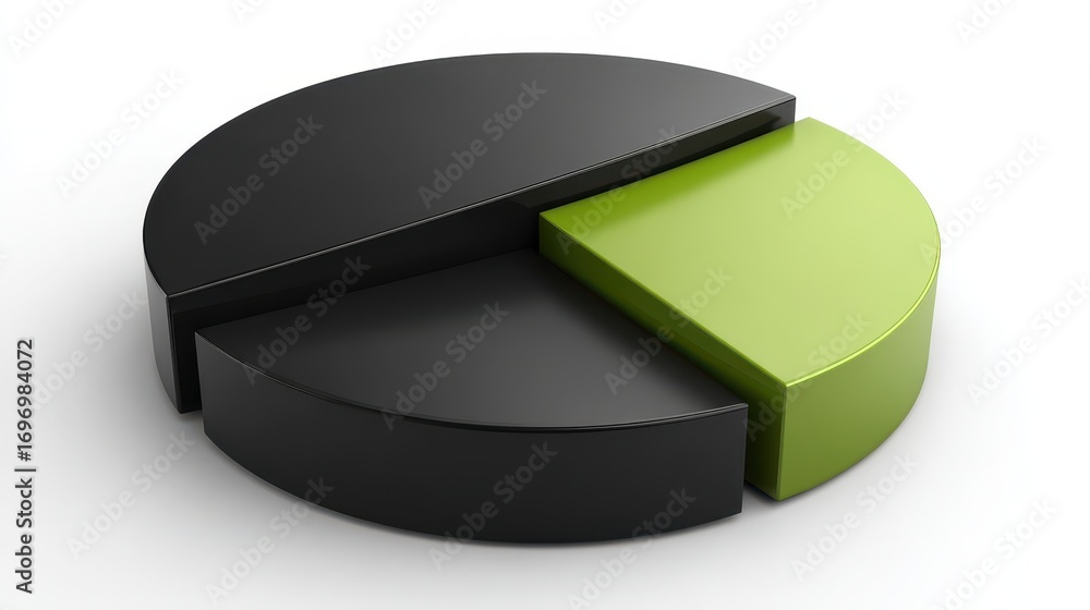 Poster Three-Dimensional Pie Chart in Black with Vibrant Green Segment: A Colorful Infographic Representation