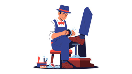 Shoe Shine Professional at Work: An illustrator capture a moment of a dedicated craftsman focused on his work with shoe care. 