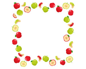 りんごと青リンゴ 水彩手描きイラスト 上品なフルーツフレーム 秋のチラシ・ポスター・Webデザインに使える装飾イラスト素材