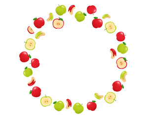 りんごと青リンゴ 水彩手描きイラスト 上品なフルーツフレーム 秋のチラシ・ポスター・Webデザインに使える装飾イラスト素材