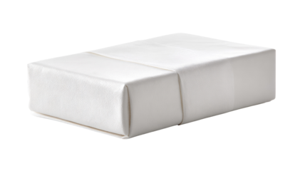 White paper wrapped gift box studio shot, simple background, packaging mockup