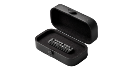 Black guitar bridge in protective case