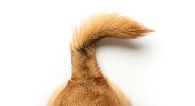Fluffy dog tail wagging with joy on white background
