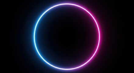 Neon circle on black background: futuristic glow in pink and blue