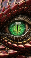 Close-up of vibrant green dragon eye with intricate scales