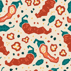 Abstract chili pepper geometric pattern, seamless vector background