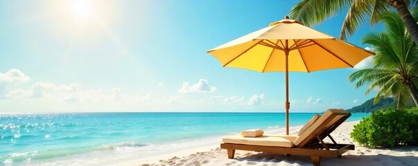 Serene scene of an open umbrella providing shade on a sunny day, promoting a sense of calm and relaxation Perfect for spa, wellness, or travel themes , comfort, peaceful, water