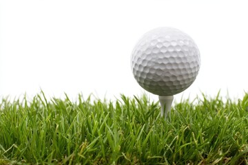 Golf Outing: Tee Off with a Perfectly Placed Ball on Lush Green Grass Against a Clean White Backdrop