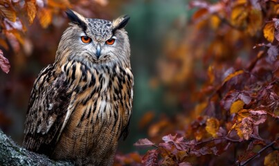 Obraz premium Eerie owl in autumn foliage
