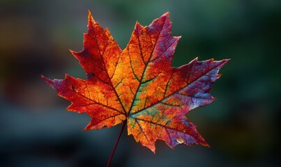Fototapeta premium Vibrant autumn leaf in soft focus