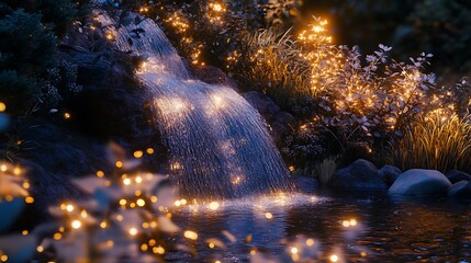 Peaceful woodland waterfall surrounded by greenery high resolution picture